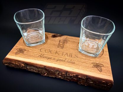 Servierbrett Eiche mit Rinde - Cocktail / GIN Design – Bild 2
